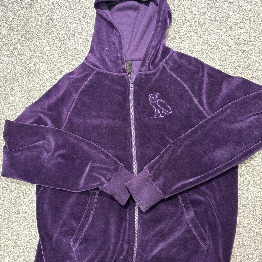 Purple OVO Octobers very own velour zip up hoodie